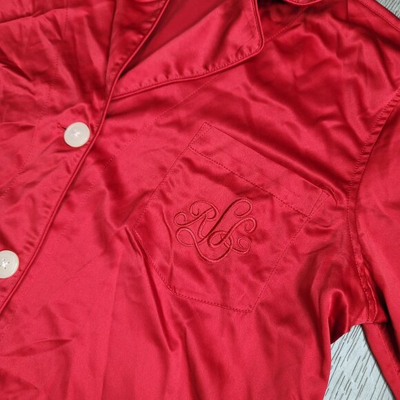 Lauren Ralph Lauren Women's Red Satin Pajama Set Monogrammed with RL logo large - Picture 4 of 7